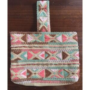 BOHO VTG Purse‎ Geometric Hippie Woven handmade BAG tote 60's 70's Yarn Beach